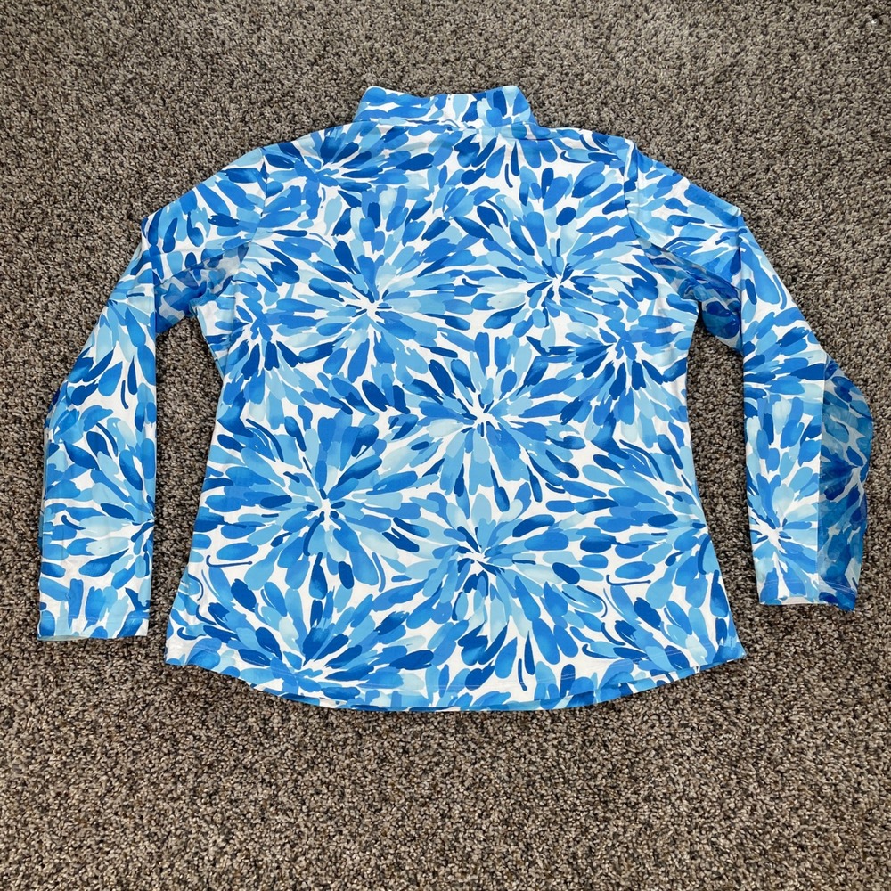 IBKUL Women's XL Quarter Zip Sun Shirt Blue White Floral IceFil Cooling UPF 50+ - Picture 3 of 8
